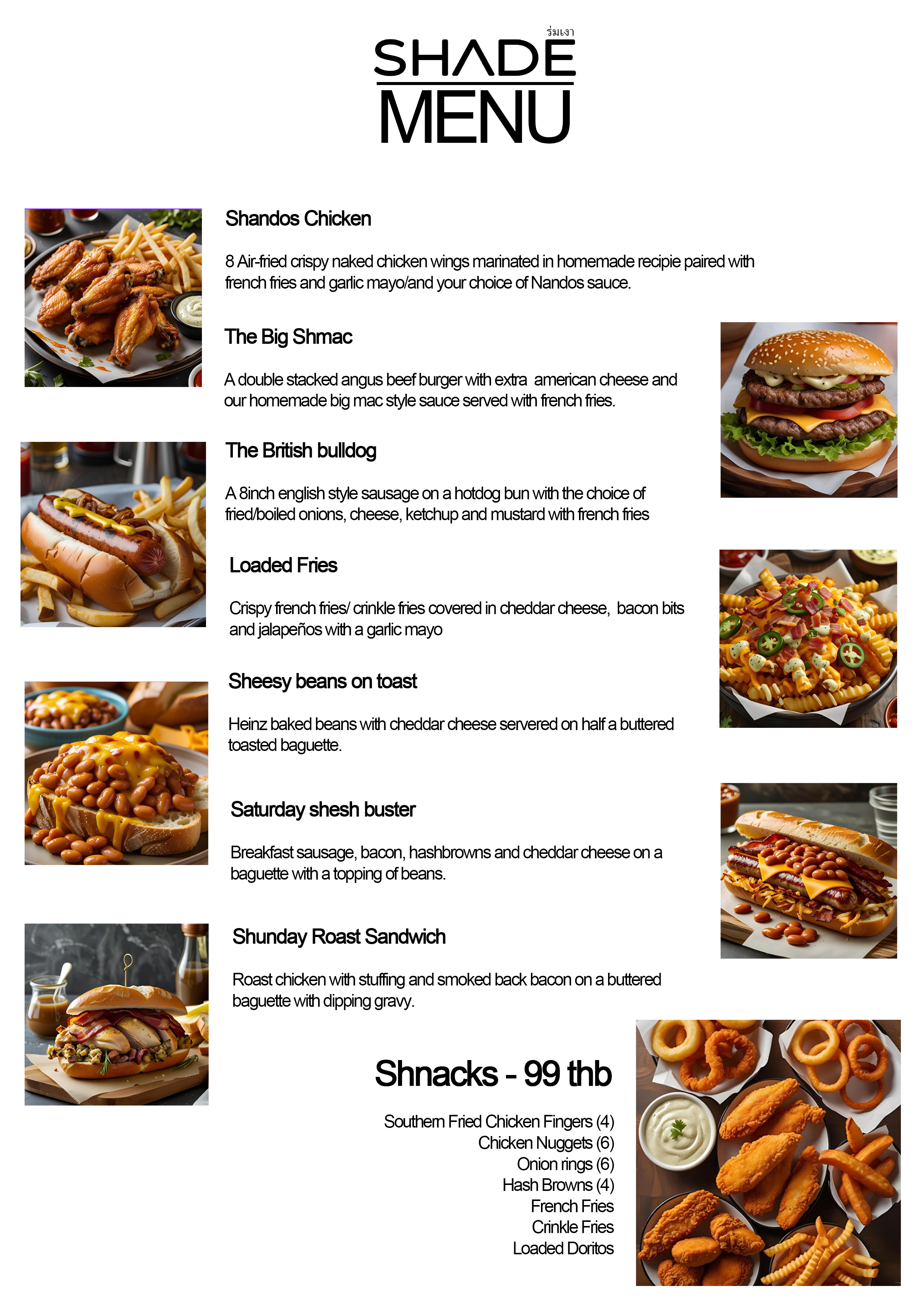 Shade bar pattaya food menu